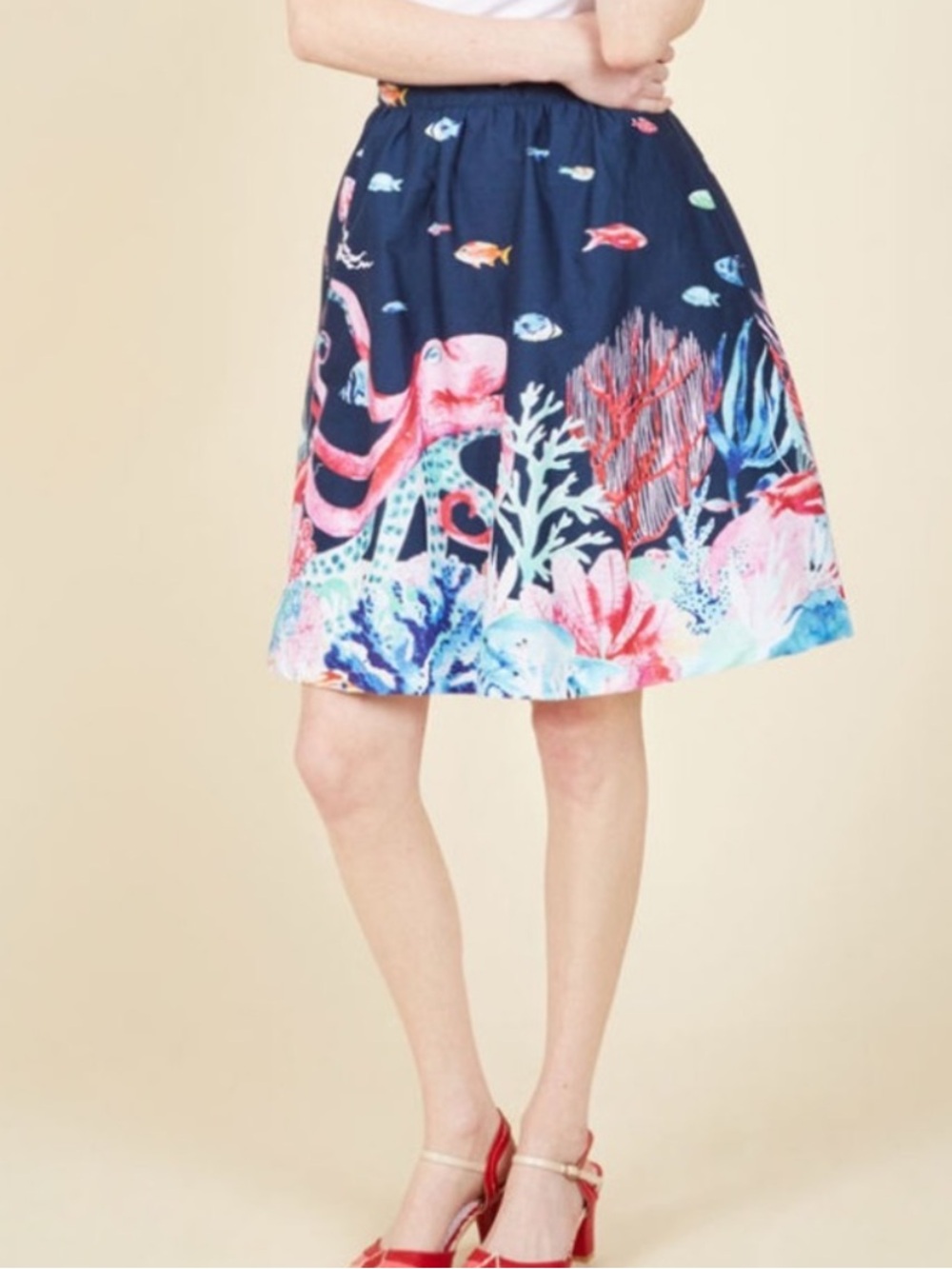 Modcloth style study A-line skirt in marine bio size 4X octopus fish - Picture 2 of 7